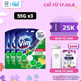 Combo Viên tẩy bồn cầu 55G x 3 VIM Power 5 Hương Trà Xanh Chanh Vàng Sạch