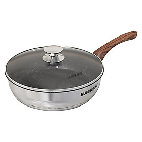 Mua Chảo inox 304 đáy từ  vung kính cường lực siêu bền  Cán vân gỗ cao cấp Sunhouse MAMA IN24ME5