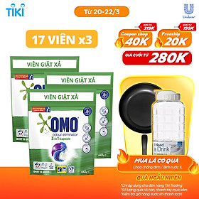 Combo 3 Túi Viên Giặt Quần Áo Omo Cho Máy Giặt Cửa Trước Và Cửa Trên Khử Mùi Công Nghệ Anh Quốc 17 Viên