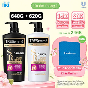 Combo Dầu Gội & Dầu Xả TRESEMME Salon Rebond Dưỡng Tóc Hư Tổn Với Công Nghệ Tái Kết Nối Keratin Ngăn Gãy Rụng Đến 98% 640g + 620g