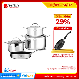 Bộ Nồi Chảo Inox 304 3 Lớp Đáy Liền Cao Cấp Elmich Trimax El3742 - 4 Chiếc Size 18cm, 20cm, 26cm và Chảo 26cm