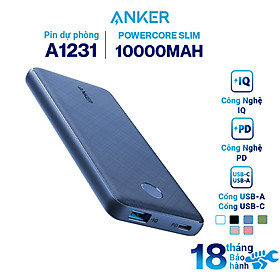 Pin Sạc Dự Phòng Tích Hợp Cổng USB Type-C In/Out Hỗ Trợ Power Delivery PD Anker PowerCore Slim PD 10000mAh - A1231 - Hàng Chính Hãng