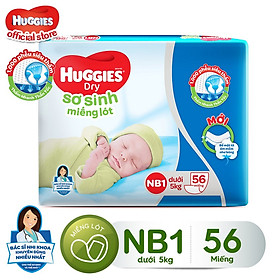 Miếng Lót Sơ Sinh Huggies Dry Newborn 1 - 56 (56 Miếng) - Bao Bì Mới