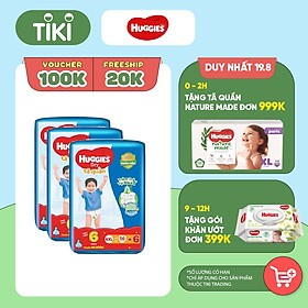 Combo 3 gói Tã Quần Huggies Dry Tràm Trà Tự Nhiên Gói Cực Đại + Tặng 6 miếng - XXL56