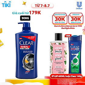 Dầu Gội Đầu Clear Men Deep Cleanse Than Hoạt Tính Đánh Bay Gàu, Ngứa Và Vi Khuẩn Dưỡng Tóc Khỏi Khói Bụi 900G