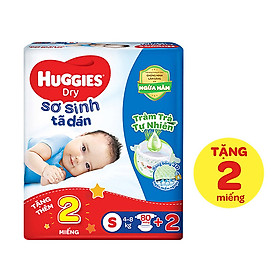 Tã dán sơ sinh Huggies mới (4kg-8kg) - Gói 80 miếng Tràm Trà + Tặng 2 miếng