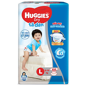 Tã Dán Huggies Dry Gói Cực Đại L68 (68 Miếng) - Bao Bì Mới