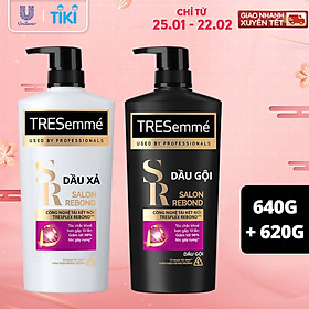 Combo Dầu Gội, Dầu Xả TRESEMME Salon Rebond Cho tóc hư tổn do tạo kiểu Công Nghệ Tái Kết Nối Giúp ngăn gãy rụng tóc 640g, 620g