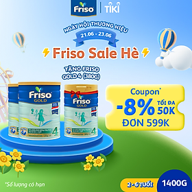 Bộ 2 Lon Sữa Bột Friso Gold 4 1400g Dành Cho Trẻ Từ 2 - 6 Tuổi + Tặng Lon Sữa Friso Gold 4 380g