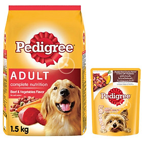 Đồ Ăn Cho Chó Vị Thịt Bò Và Các Loại Rau Củ Pedigree Dạng Túi 1.5kg