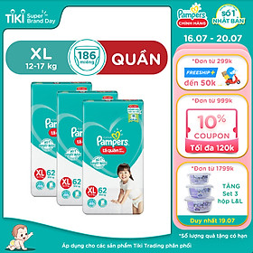 Combo 3 Tã Quần Pampers Giữ Dáng Mới Gói Cực Đại M74/L68/XL62/XXL56 - XL186