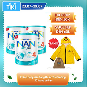 Combo 3 lon sữa bột Nestlé NAN OPTIPRO 4 HMO lon 900g + Tặng Áo khoác gấp gọn chú gà