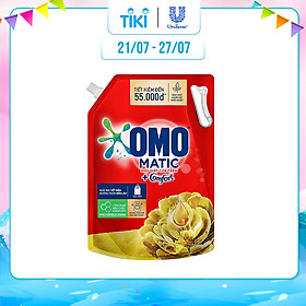 Nước giặt OMO Matic Comfort hương Tinh dầu thơm cho máy giặt cửa trên, xoáy bay vết bẩn, hương thơm bền lâu, túi 2.9kg