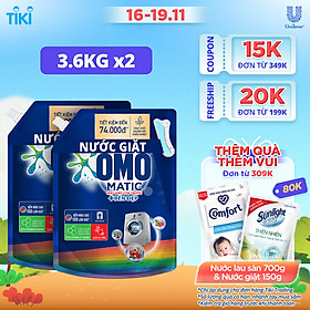 Chuỗi cửa hàng Mẹ & Bé 20 Combo 2 TúI Nước Giặt Omo Matic Cho Máy Giặt Cửa Trước Bền Đẹp Bền Màu Sau 100 Lần Giặt 3.6Kg