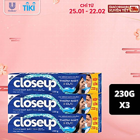 Combo 3 Kem đánh răng dạng gel giúp sạch khuẩn Closeup Thơm Mát Bất Tận Tinh Thể Băng Tuyết 230g cho hơi thở thơm mát dài lâu