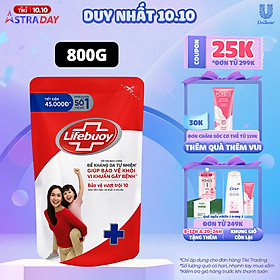 Sữa Tắm Lifebuoy Sạch Khuẩn Bảo Vệ Khỏi 99.9% Vi Khuẩn Chứa Ion Bạc+ Hỗ Trợ Cùng Đề Kháng Da Tự Nhiên Túi 800G