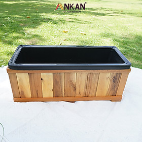 Chậu Gỗ Trồng Cây Decor Ban Công (Kèm Khay Nhựa) - Gỗ Tràm Chống Thấm, Size 48cm/68cm