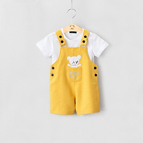 G3303 Set yếm em bé thêu gấu màu vàng. Yếm thun da cá, áo thun cotton sượt