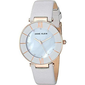 Anne Klein Women's AK/3272RGLG Swarovski Crystal Accented Rose Gold-Tone and Light Grey Leather Strap Watch