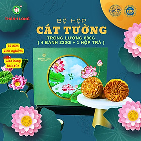 Bộ hộp Bánh trung thu Cát Tường cao cắp 4 bánh 2 trứng 220g - Thành Long - 880g - tặng 1 hộp trà - VIỆT NAM