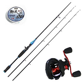 Bộ cần lure - Kèm cần carbon xanh 2m4 - Kèm máy kim loại đỏ - Tặng kèm 1 ngọn cần + 1 cuộn cước MLC 09