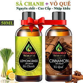 Combo 2 Tinh Dầu Sả Chanh 50ML + Tinh Dầu Vỏ Quế 50ML Nguyên Chất Nhập Khẩu - Tinh Dầu TIDAMO Xông Phòng Giúp Thư Giãn, Thơm Phòng, Bảo Vệ Sức Khỏe và Đuổi Muỗi