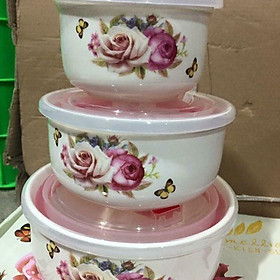 Mua Bộ bát sứ lạnh không tai nắp hút chân không mẫu hoa cao cấp ( kèm ảnh thật) | BỘ 3 HŨ SỨ NẮP KÍN CAO CẤP
