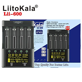 Bộ sạc pin LiitoKala lii-600 Li-ion-3.7V Ni-MH1.2V 4 khe cắm-Màu đen-Size Cắm EU