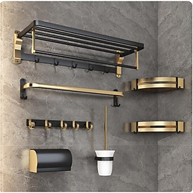 Bộ phụ kiện nhà tắm 6 món chất liệu hợp kim nhôm mạ đồng, với 2 màu sắc lựa chọn đen và vàng