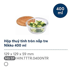 Hộp thuỷ tinh tròn nắp tre Nikko (400 - 650 - 950)ml – Hàng chính hãng INOCHI – Tiêu chuẩn nhật bản