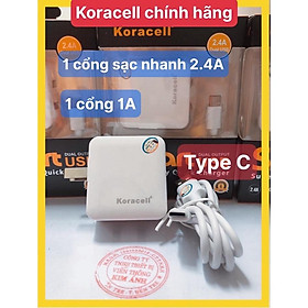 Mua Bộ sạc nhanh Koracell 2.4A cổng Type C  có 2 cổng USB  Hàng chính hãng