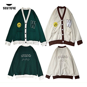 Áo khoác cardigan Nữ in hình mặt cười chữ W From rộng thích hợp mặc đi chơi,dạo...