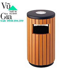 Mua (hàng nhập khẩu) Thùng rác tròn ngoài trời giả gỗ có gạt tàn