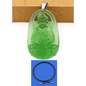 Vòng cổ dây cao su đen mặt Phật A Di Đà pha lê xanh lá 5cm DEFNXL7 - Phật bản mệnh tuổi Tuất, Hợi - Mặt size lớn