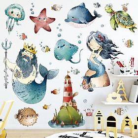 Mua Decal dán tường cho bé Sticker dán tường in chất lượng cao có keo mặt sau mẫu Nàng Tiên Cá ZH76