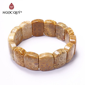 Vòng tay đá san hô hóa thạch vàng cam bản lớn 20x15mm mênh hỏa, thổ - Ngọc Quý Gemstones