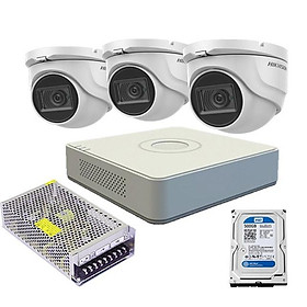 Mua Trọn bộ 3 camera bán cầu HIKVISION tích hợp MIC.Đầu ghi hình Analog 4 kênh DS-7104HGHI-F1  chuẩn nét HD xem lại đước 15N - Hàng Chính Hãng