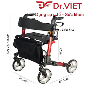 Khung tập đi W-89 Khung hợp kim nhôm Có ghế ngồi, Đèn Led, giỏ đựng đồ, thắng tay 2 màu đỏ, bạc
