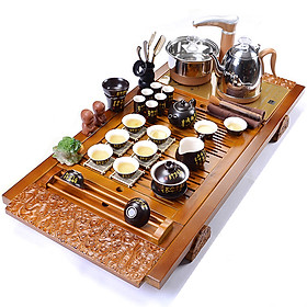 Mua Bàn trà điện thông minh trạm hoa trọn bộ đầy đủ trà cụ tích hợp vòi xoay tự động hút và đun nước sôi tại bàn - khay gỗ pha trà đạo đa năng bảo hành 12 tháng