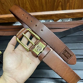 Thắt lưng nam da bò nguyên miếng khóa kim đầu đồng, dây nịt da nam cao cấp hình ngẫu nhiên