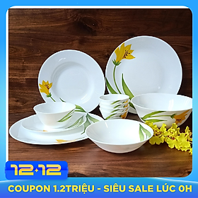 Bộ Chén Dĩa Thủy Tinh Tròn 14 Món Canary Arch - Diva La Opala
