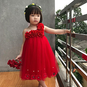 Đầm tutu cho bé ️FREESHIP️ Đầm tutu đỏ hoa hồng đỏ 6b tú cầu
