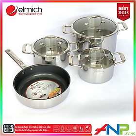 Mua Bộ nồi Elmich Inox cao cấp 3 lớp đáy liền Trimax XS EL-3744 size 18  20  24  chảo 26cm