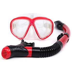 Bộ kính lặn có ống thở, chống sương mù-Màu đỏ