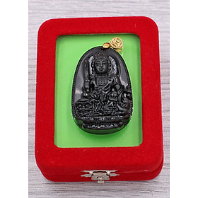 Mặt dây chuyền Phật Văn Thù Bồ Tát thạch anh đen 4.3 cm kèm hộp nhung phật bản mệnh tuổi Mão