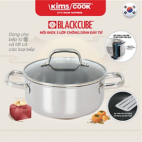 Nồi KIMS COOK Black Cube inox 3 lớp nắp kính chống dính