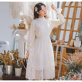 Hình ảnh Đầm Ulzzang trắng chấm bi tay dài