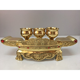 Mua Đồ thờ cúng bằng đồng  Bộ khay 3 chén bằng đồng vàng - ly chén trơn - Đồng nguyên chất
