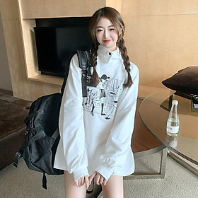 Áo thu đông dài tay cổ tròn áo Sweater nữ hình in phiên bản Hàn Quốc