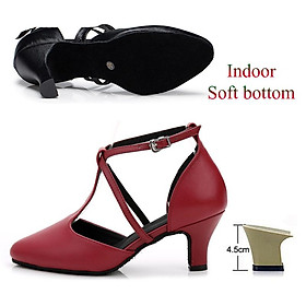 Giày khiêu vũ Latin Salsa Tango Ballroom biểu diễn nữ thể thao nhảy múa cao gót giày màu đỏ da màu đen Color: Outdoor red 6cm Shoe Size: 33